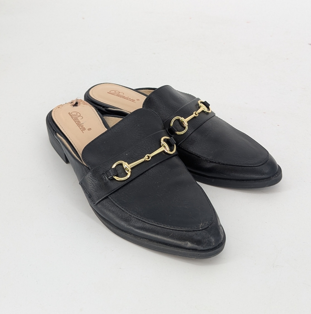 Dunion Faux Leather Loafer Slides Black size 8.5 preppy Business casual work